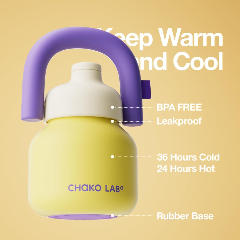 CHAKO LAB Water Bottle with Straw and Carry Handle | Wide Mouth vacuum Ceramic Liner | Reusable, leak-proof and BPA-free | 33oz(Yellow&Purple) - Image 2