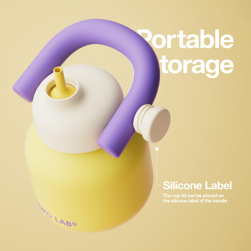 CHAKO LAB Water Bottle with Straw and Carry Handle | Wide Mouth vacuum Ceramic Liner | Reusable, leak-proof and BPA-free | 33oz(Yellow&Purple) - Image 3