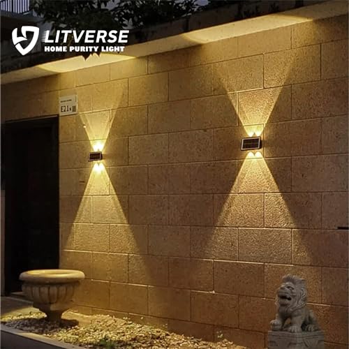 LITVERSE Solar Lights for Outside Solar Fence Lights Outdoor Up and Down Solar Wall Lights for, Garden,Home Decor, Courtyard and Balcony Decoration, Auto on Off 4 LEDs (ABS,Warm Light) - Image 2