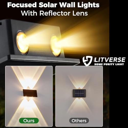 LITVERSE Solar Lights for Outside Solar Fence Lights Outdoor Up and Down Solar Wall Lights for, Garden,Home Decor, Courtyard and Balcony Decoration, Auto on Off 4 LEDs (ABS,Warm Light) - Image 4