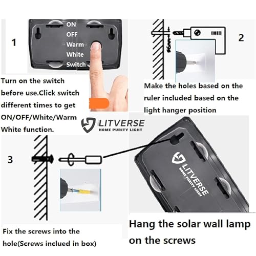 LITVERSE Solar Lights for Outside Solar Fence Lights Outdoor Up and Down Solar Wall Lights for, Garden,Home Decor, Courtyard and Balcony Decoration, Auto on Off 4 LEDs (ABS,Warm Light) - Image 5