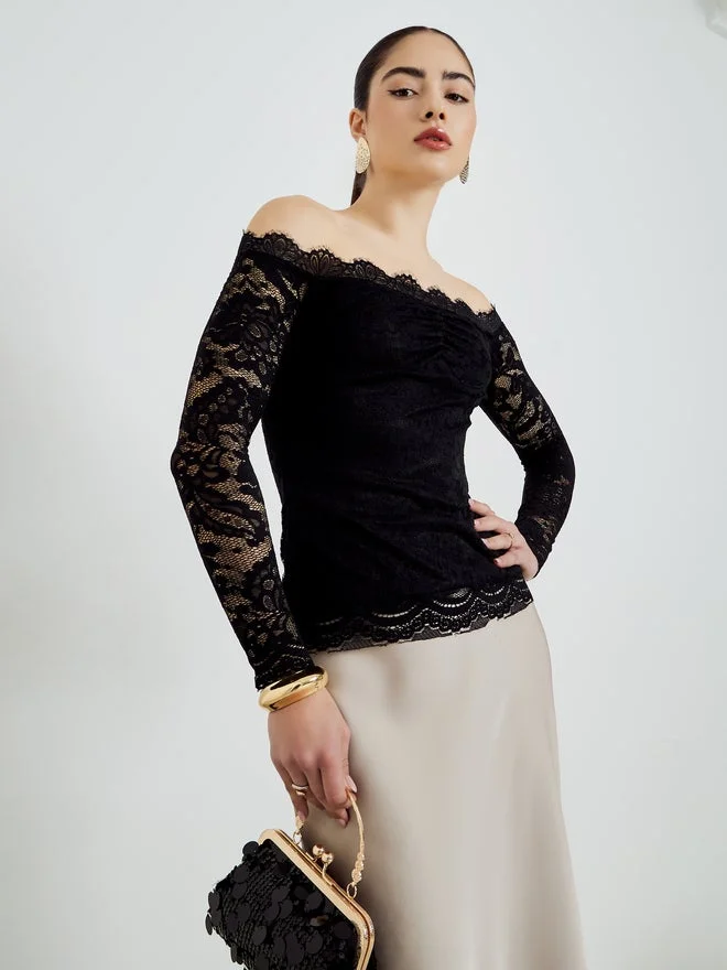 ستايلي Styli Black Lace Off-Shoulder Blouse