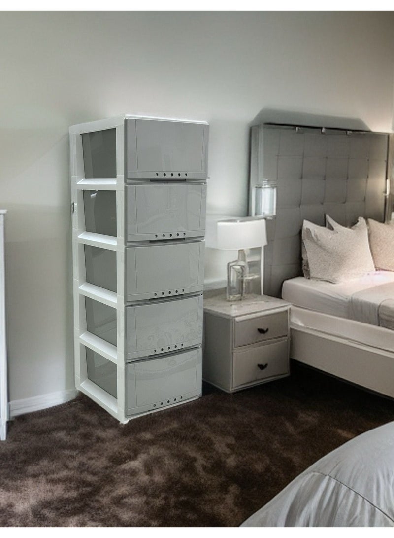 المفرج أدراج تخزين وتنظيم لأغراض المنزل بلاستيك 5 ارفف رمادي مقاس  42×34×104سم - Image 3