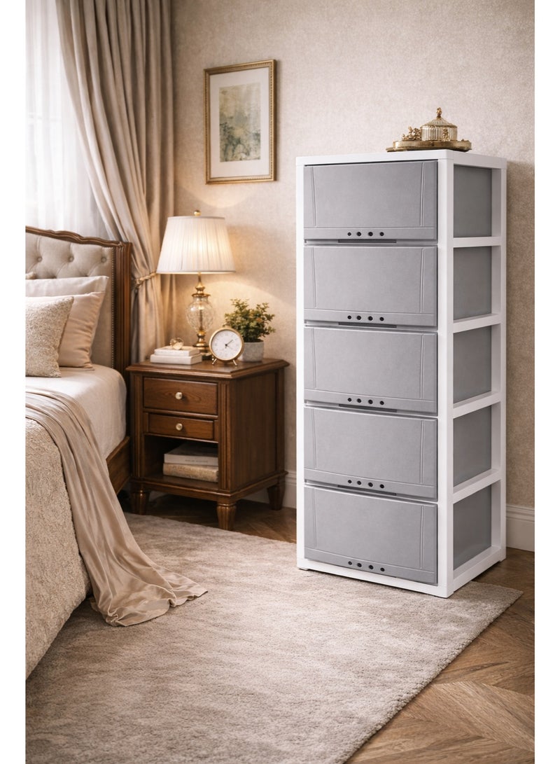 المفرج أدراج تخزين وتنظيم لأغراض المنزل بلاستيك 5 ارفف رمادي مقاس  42×34×104سم - Image 2