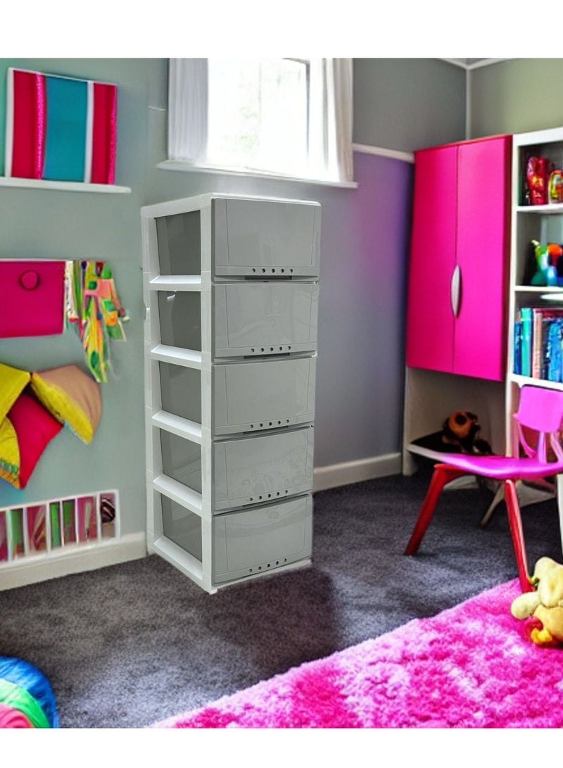 المفرج أدراج تخزين وتنظيم لأغراض المنزل بلاستيك 5 ارفف رمادي مقاس  42×34×104سم - Image 4