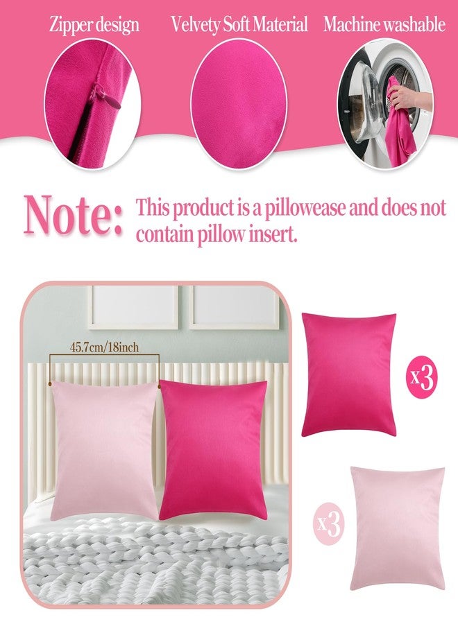 Bruislard 6 Pcs Velvet Throw Pillow Covers 18 x 18 Inch Decorative Pillow Cases Soft Cushion Pink Pillowcase for Picnic Patio Couch Garden Bench Porch, No Inserts - Image 2
