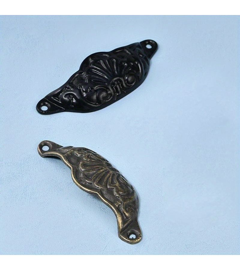 1pc Elegant Antique Style Half Round Sheet Handle Bronze Intricate Floral Design Ideal for Furniture Cabinets Drawers New Chinese Inspired Look Durable Metal Finish Vintage Furniture Handles - Image 1