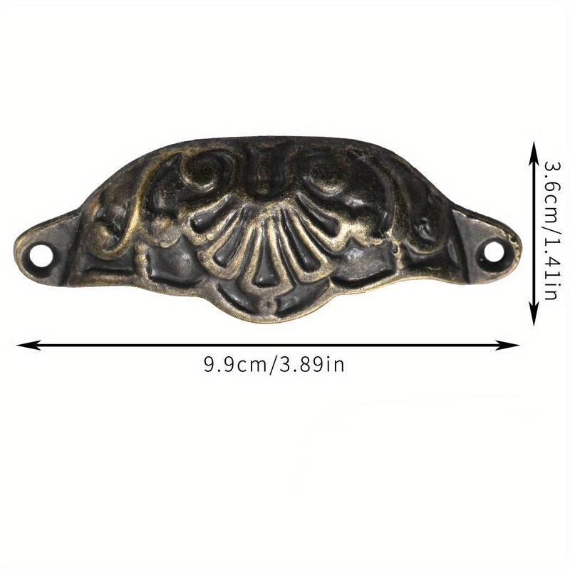 1pc Elegant Antique Style Half Round Sheet Handle Bronze Intricate Floral Design Ideal for Furniture Cabinets Drawers New Chinese Inspired Look Durable Metal Finish Vintage Furniture Handles - Image 4