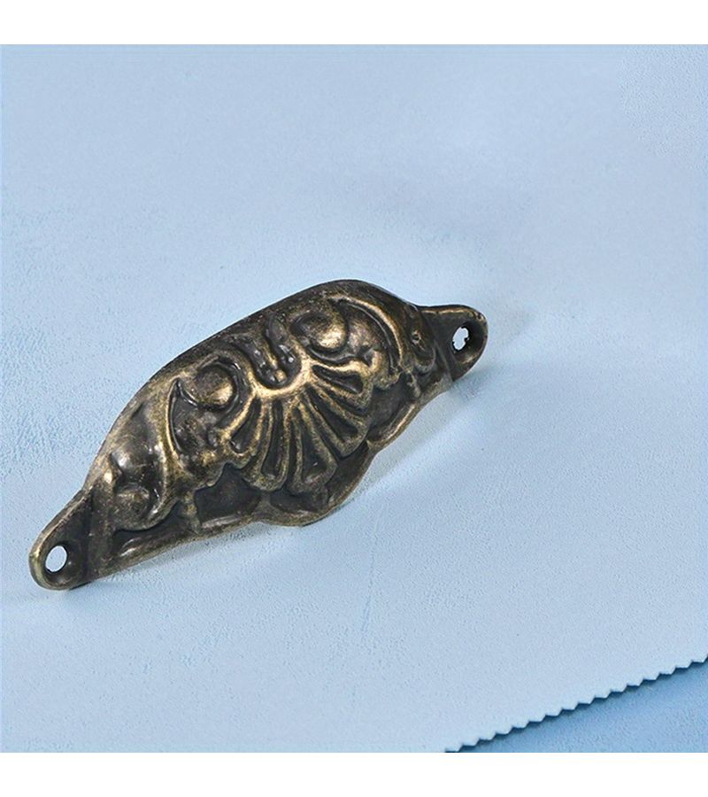1pc Elegant Antique Style Half Round Sheet Handle Bronze Intricate Floral Design Ideal for Furniture Cabinets Drawers New Chinese Inspired Look Durable Metal Finish Vintage Furniture Handles - Image 5
