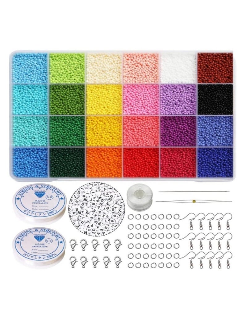 Grab Mantra 4500 Pcs Glass Seed Pony Beads With Jump Rings, Lobster Clasps, Earring Hooks, 2 Rolls Elastic String Plus Alphabet Letters  - Image 1
