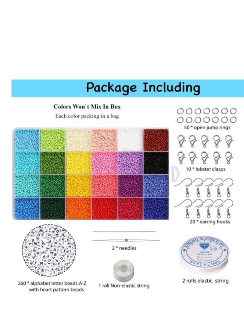 Grab Mantra 4500 Pcs Glass Seed Pony Beads With Jump Rings, Lobster Clasps, Earring Hooks, 2 Rolls Elastic String Plus Alphabet Letters  - Image 2