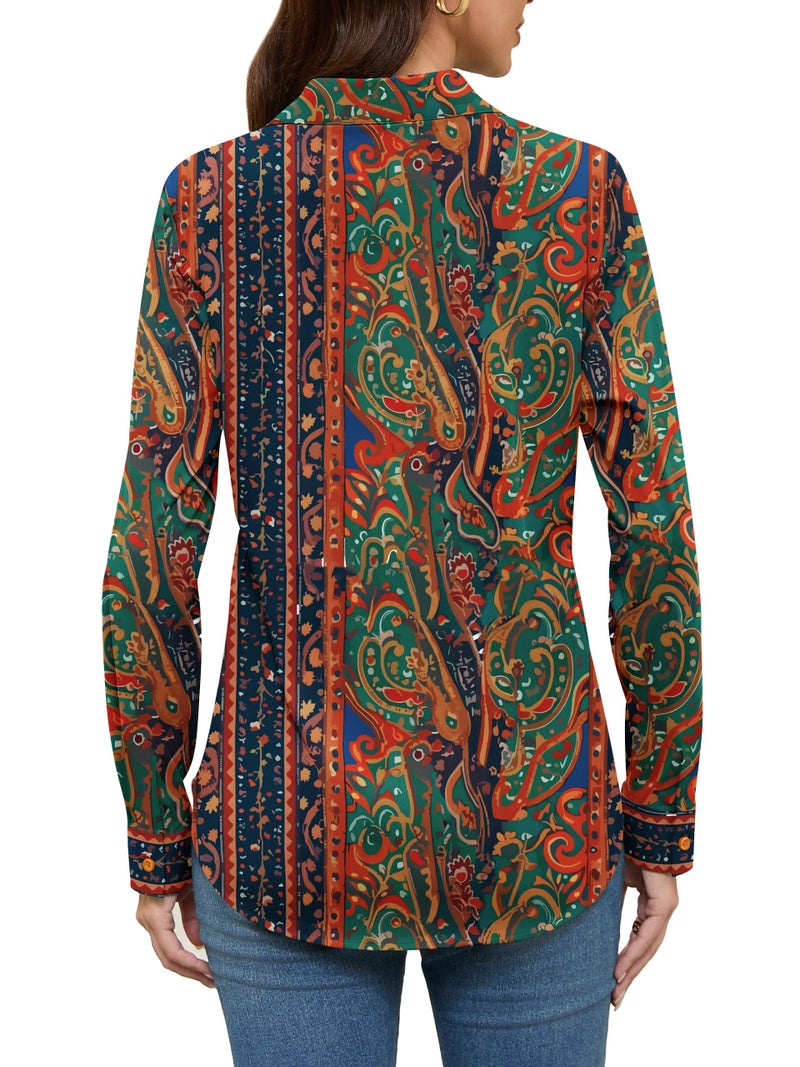 COUXILY Boho Chic Clothing Tops Shirts for Women Bohemian Clothes Blouses Dressy Casual Women's Top Business Long Sleeve Silk Button Down Blouse Up Shirt Dress Work Wrinkle Free Pattern 07 L - Image 5