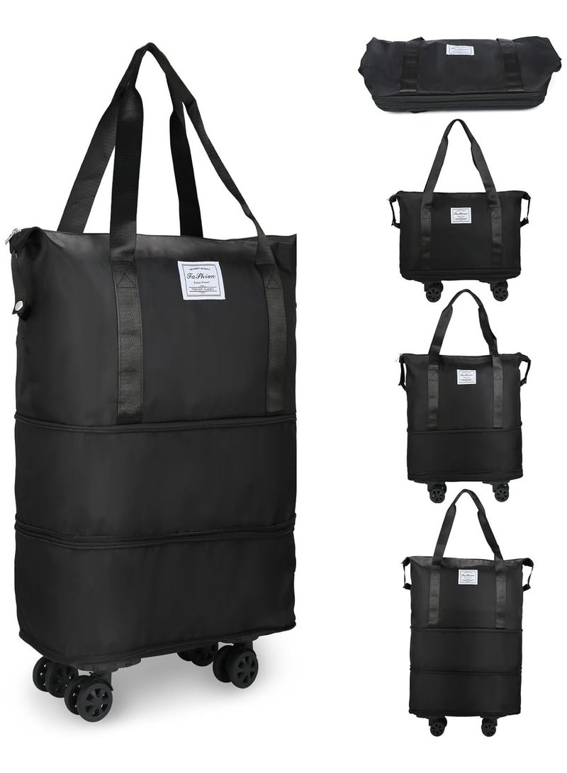 Rolling Duffle Bag with Wheels,Expandable Carry On Luggage Bag with Wheels,Foldable Duffle Bag for Travel,Weekend Bag for Women,Travel Duffel Bag with Spinner Wheels,Large Gym Bag (Black) - Image 1