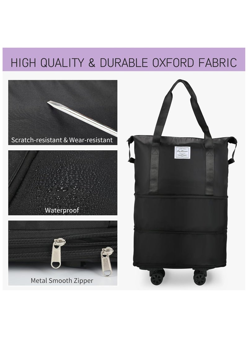 Rolling Duffle Bag with Wheels,Expandable Carry On Luggage Bag with Wheels,Foldable Duffle Bag for Travel,Weekend Bag for Women,Travel Duffel Bag with Spinner Wheels,Large Gym Bag (Black) - Image 4