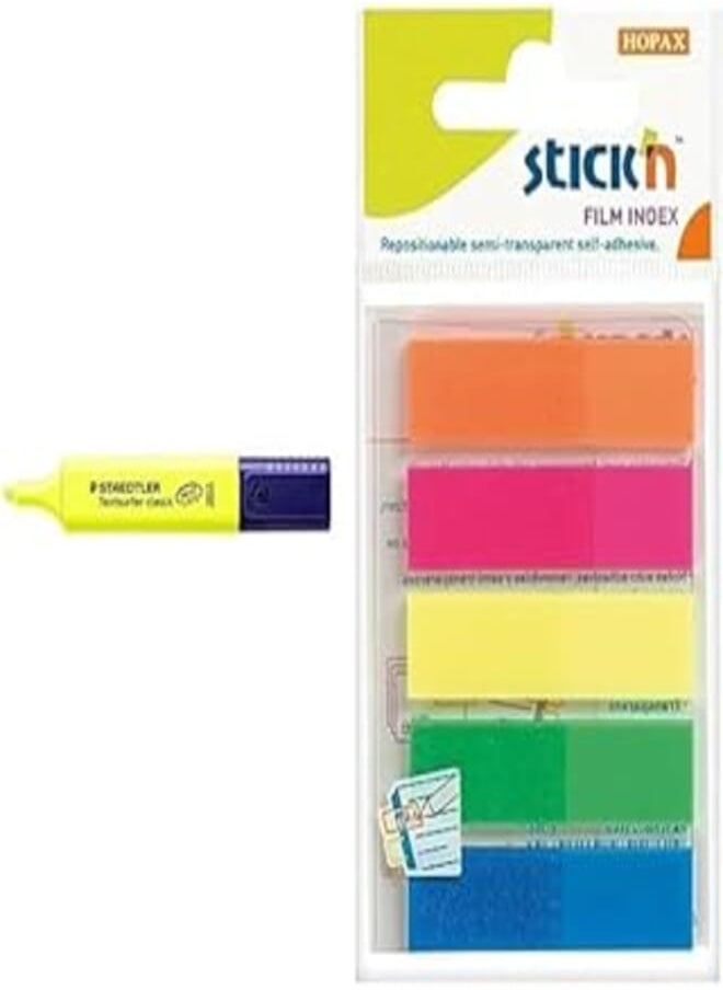 Staedtler textsurfer classic 364-1 highlighter - yellow + Stick n value 12 mm film index tab - neon multi-colour