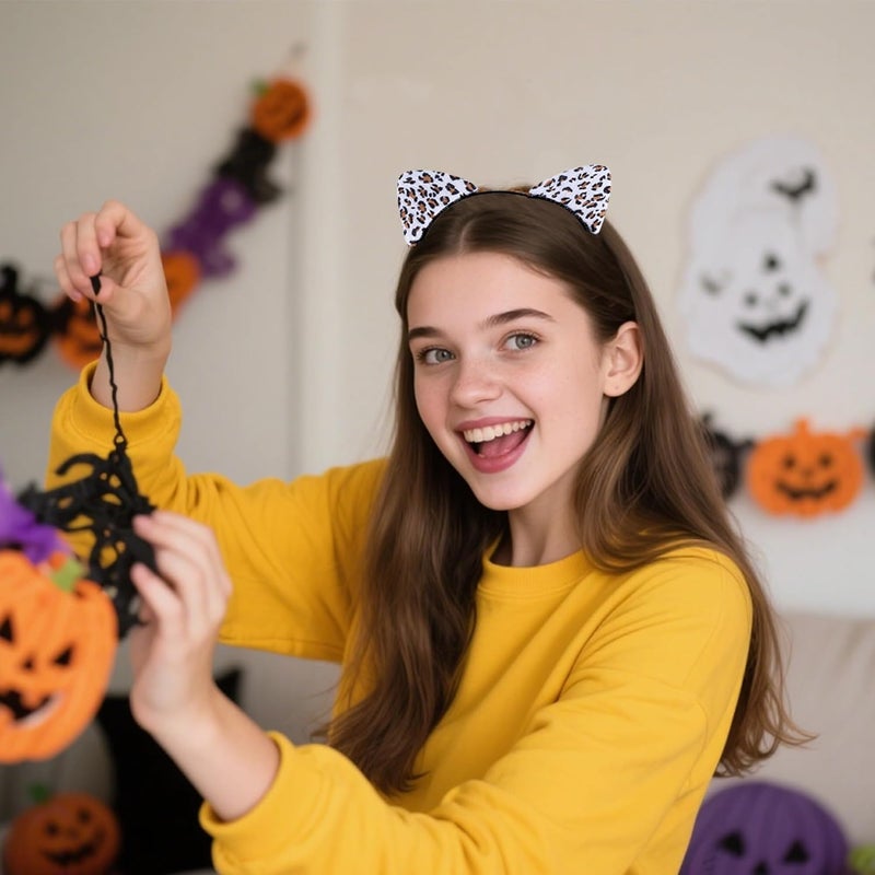 ASHONE Store Cat Ears Headband for Women Cheetah Ears Headband Costume Hair Accessories for Halloween Party Cosplay (Off White, One Size) - Image 4