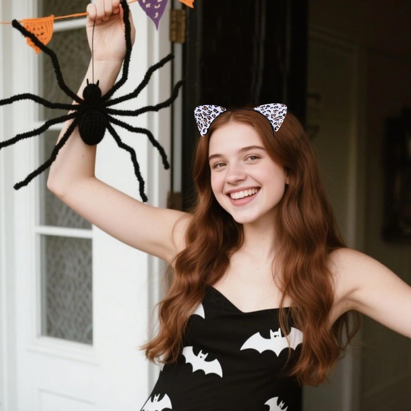 ASHONE Store Cat Ears Headband for Women Cheetah Ears Headband Costume Hair Accessories for Halloween Party Cosplay (Off White, One Size) - Image 3