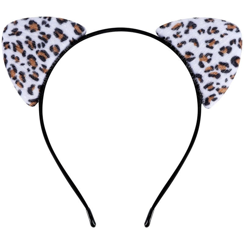 ASHONE Store Cat Ears Headband for Women Cheetah Ears Headband Costume Hair Accessories for Halloween Party Cosplay (Off White, One Size) - Image 1