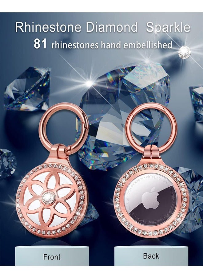 Generic - Rhinestone Flower Metal Airtag Case Holder, Diamonds Shine Badge Air Tag Cover, Air Tag Protective Shell Key Chain Compatible Apple Air Tag (Rose Gold) - Image 1