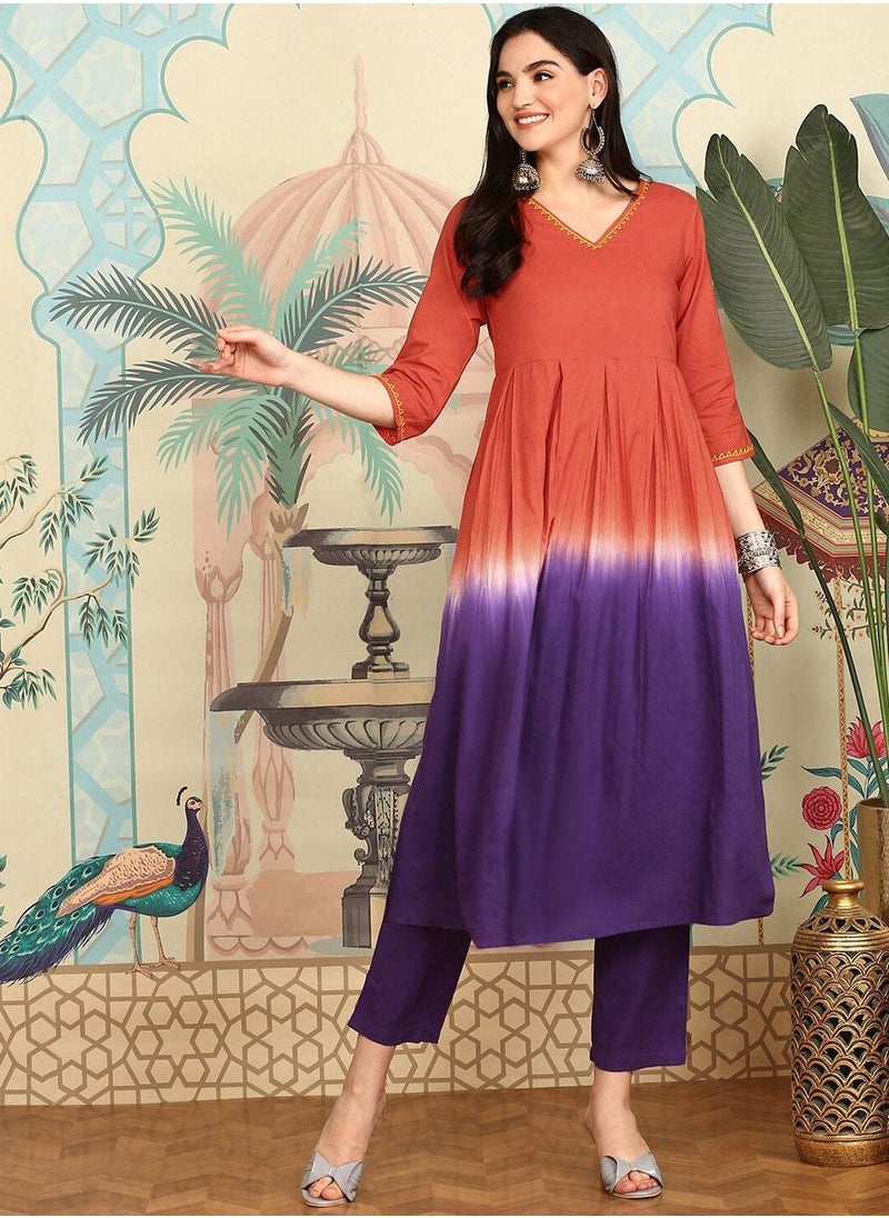 ISHIN Women's Multicoloured 100% Cotton Embellished Tunic Full Length Palazzo Straight Fit Kurta Set  - Image 1