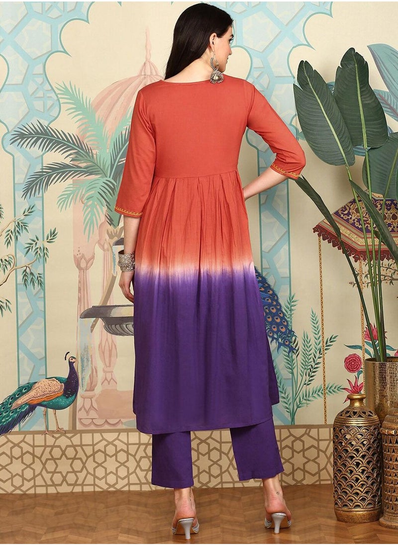 ISHIN Women's Multicoloured 100% Cotton Embellished Tunic Full Length Palazzo Straight Fit Kurta Set  - Image 5