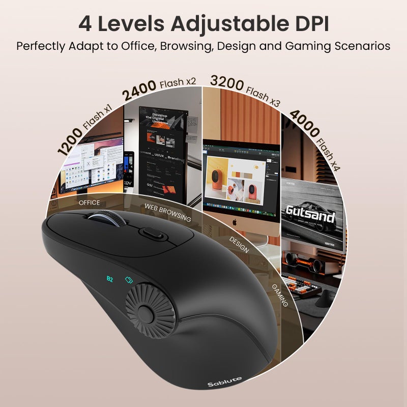 SABLUTE MAM51 Ergonomic Mouse Wireless with Side Scroll Wheel,Bluetooth Mouse with 4000 DPI,8 Buttons Office Wireless Computer Mouse,Small to Medium Sized Hands Vertical Mice for PC and Desktop-Black - Image 5