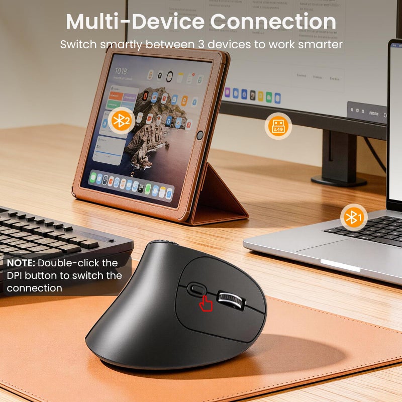 SABLUTE MAM51 Ergonomic Mouse Wireless with Side Scroll Wheel,Bluetooth Mouse with 4000 DPI,8 Buttons Office Wireless Computer Mouse,Small to Medium Sized Hands Vertical Mice for PC and Desktop-Black - Image 4