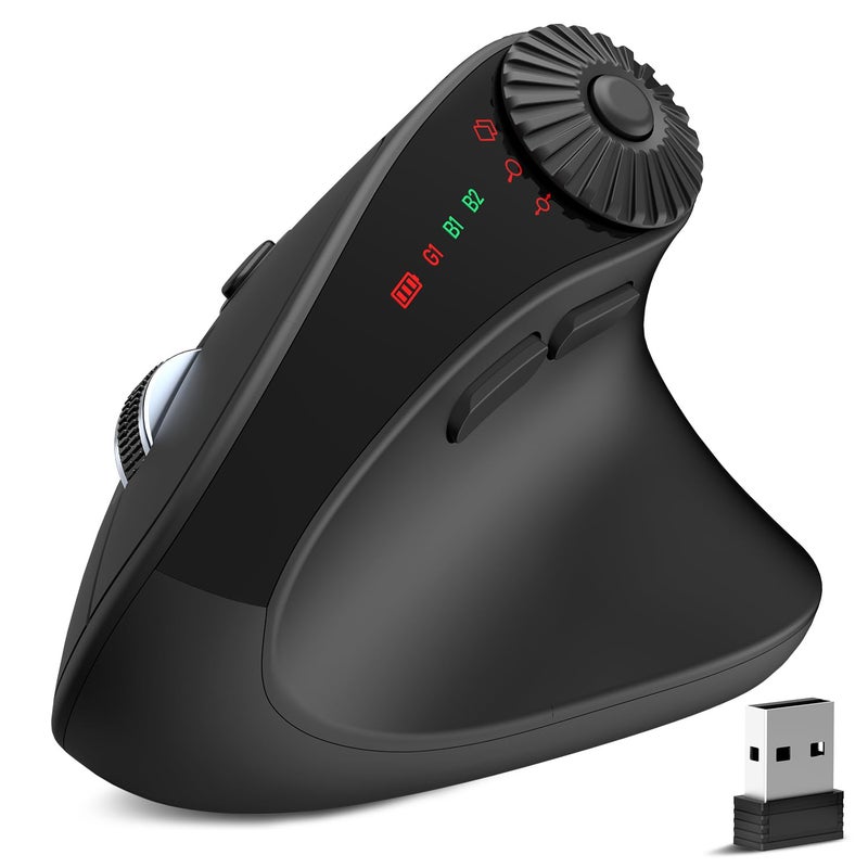 SABLUTE MAM51 Ergonomic Mouse Wireless with Side Scroll Wheel,Bluetooth Mouse with 4000 DPI,8 Buttons Office Wireless Computer Mouse,Small to Medium Sized Hands Vertical Mice for PC and Desktop-Black - Image 1
