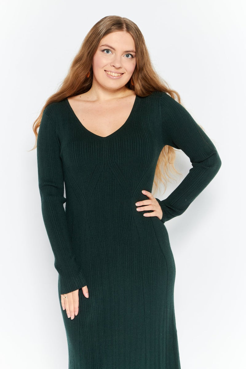 Tahari Women Solid Midi Dress, Green - Image 4