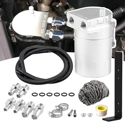 RULLINE Universal 350ml Reservoir Tank Oil Catch Can Tank 0046 Aluminum Polish Baffled Reservoir with Bracket Silver