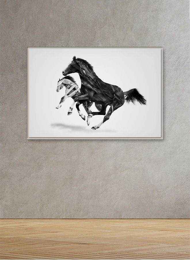 Marktna Canvas Wall Art For Wall Decoration, Horse Design, With A Hollow Silver Frame, Size (120x80),One Piece - Image 1