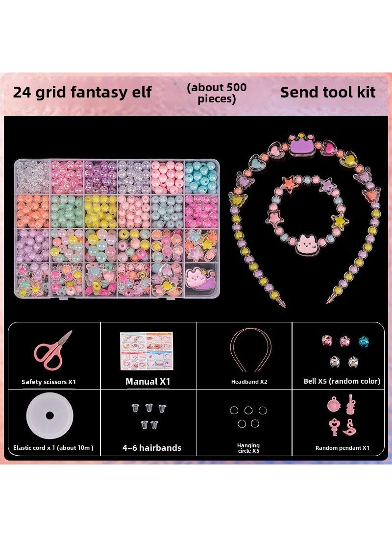 1 x 5 pcs Kids DIY Beading Kit Crystal Bracelet Necklace 24-frame fantasy elf (about 500 pieces) comes with a tool kit 