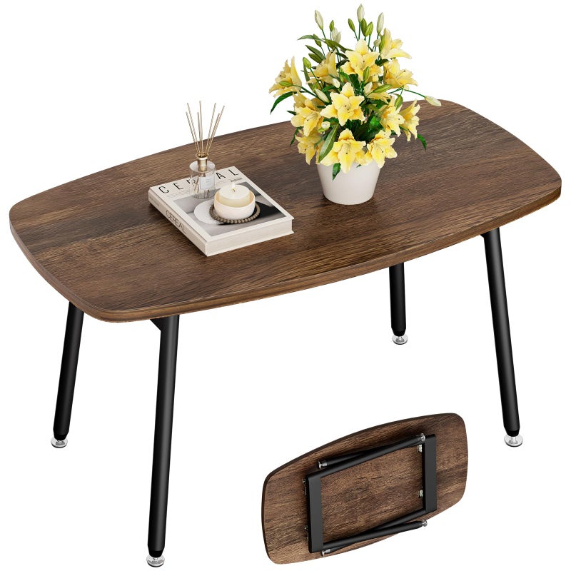 WOHOMO Folding Coffee Table Rustic Small Coffee Tables for Living Room Farmhouse Portable Table for Small Spaces Rectangular Mid Century Coffee Tables No Assembly 315  157  177IN Walnut