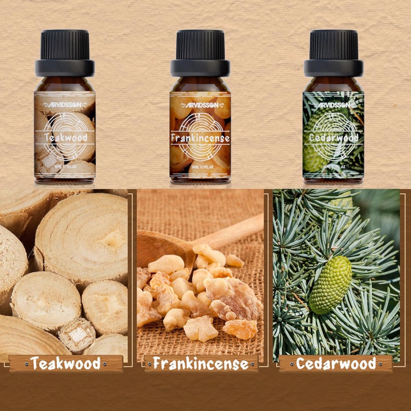 ARVIDSSON Woody Essential Oils Set, ARVIDSSON Woodsy Fragrance Oil for Candle Making, Sandalwood, Leather, Teakwood, Frankincense, Cedarwood, Pine, Diffuser Essential Oil for Men and Women - Image 4