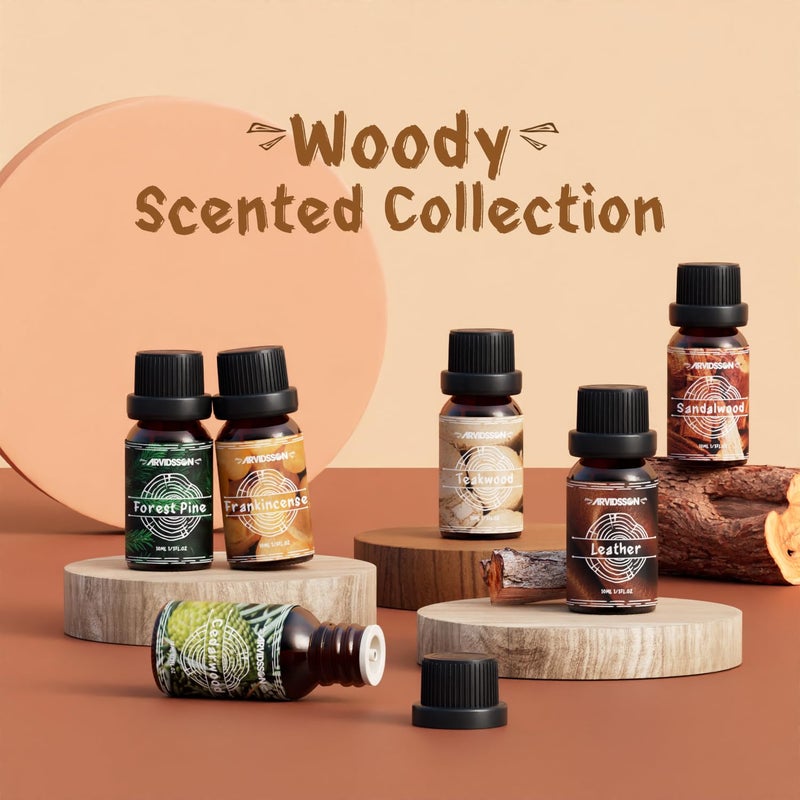 ARVIDSSON Woody Essential Oils Set, ARVIDSSON Woodsy Fragrance Oil for Candle Making, Sandalwood, Leather, Teakwood, Frankincense, Cedarwood, Pine, Diffuser Essential Oil for Men and Women - Image 2