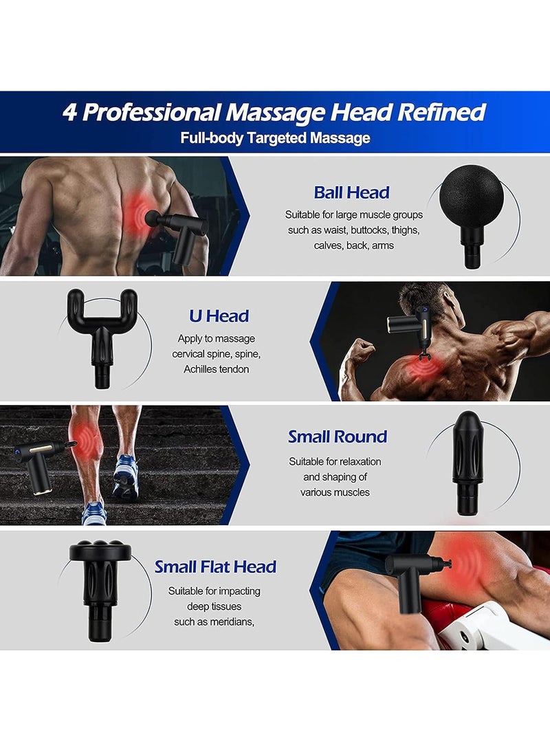 مسدس تدليك، مدلك عضلات الأنسجة العميقة، مسدس تدليك كهربائي محمول باليد مع 4 رؤوس، مسدس تدليك محمول لاسلكي 6 سرعات فائق الهدوء، هدايا للرجال والنساء - Image 5
