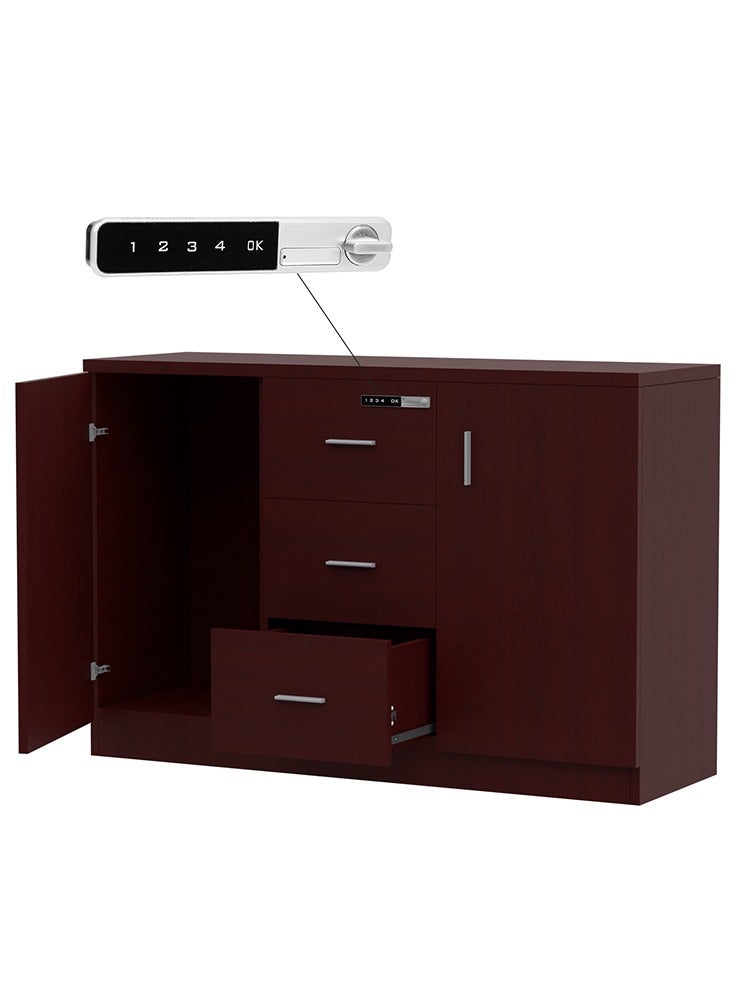 Mahmayi Mahmayi Argent 1147 Storage Cabinet with 3 Storage Drawer and 2 Side Door with Touch Screen Digital Lock ideal for Home and Office - Apple Cherry - Image 1