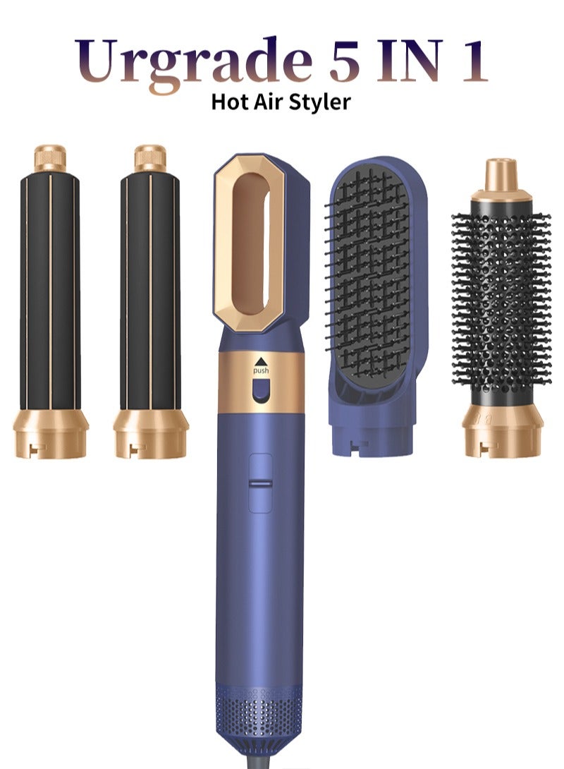 BESTIS [Upgrade] 5 In 1 Hair Dryer Brush Hot Comb Set 1000W Hot Air Hair Curler and Straightener Styling Tool Comb Curling Brush Suitable for Women Hair Types - Blue Gold - Image 1