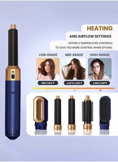 BESTIS [Upgrade] 5 In 1 Hair Dryer Brush Hot Comb Set 1000W Hot Air Hair Curler and Straightener Styling Tool Comb Curling Brush Suitable for Women Hair Types - Blue Gold  - Image 2