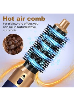 BESTIS [Upgrade] 5 In 1 Hair Dryer Brush Hot Comb Set 1000W Hot Air Hair Curler and Straightener Styling Tool Comb Curling Brush Suitable for Women Hair Types - Blue Gold  - Image 5