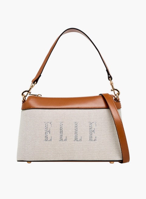 حقيبة كروس بودي بتفاصيل شعار وحزام قابل للتعديل وإغلاق بسحاب