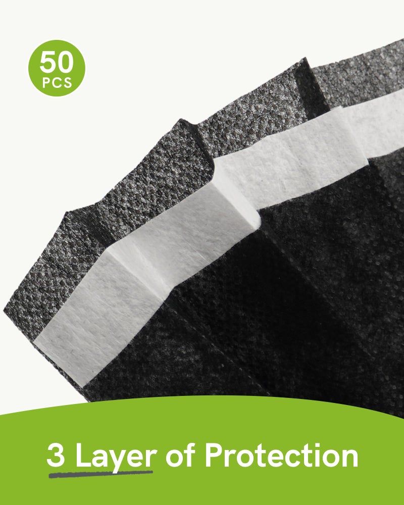 FriCARE Disposable Face Masks, 3-Ply ASTM Level 3 Medical Grade, FSA/HSA Eligible, Breathable & Comfortable for Allergy/Sun Protection, 50 Pack Black - Image 5