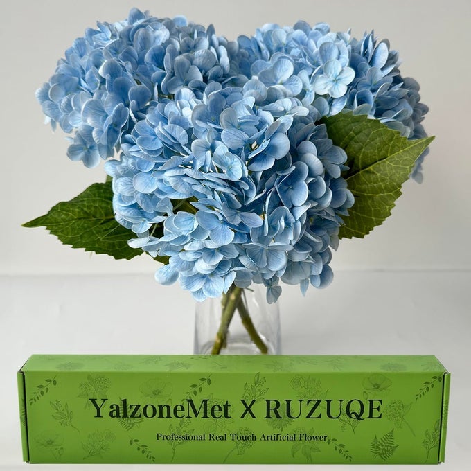 REAL TOUCH HYDRANGEA ARTIFICIAL FLOWERS 3 PCS 21 INCHES LIGHT BLUE NATURAL LIFELIKE LATEX FLOWER LONG STEM FAUX HYDRANGEA GIFT FOR HOME KITCHEN GARDEN XMAS DECOR CHRISTMAS TABLE CENTERPIECE