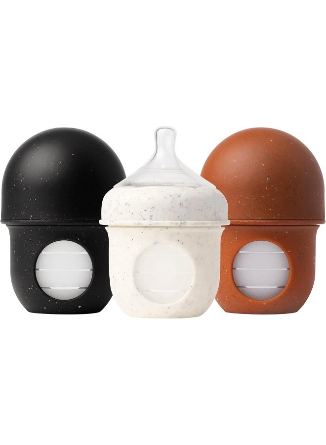 Boon Nursh Reusable Silicone Baby Bottles with Collapsible Silicone Pouch Design - Everyday Baby Essentials - Stage 1 Slow Flow Baby Bottles - Speckle - 4 Oz - 3 Count - Image 1