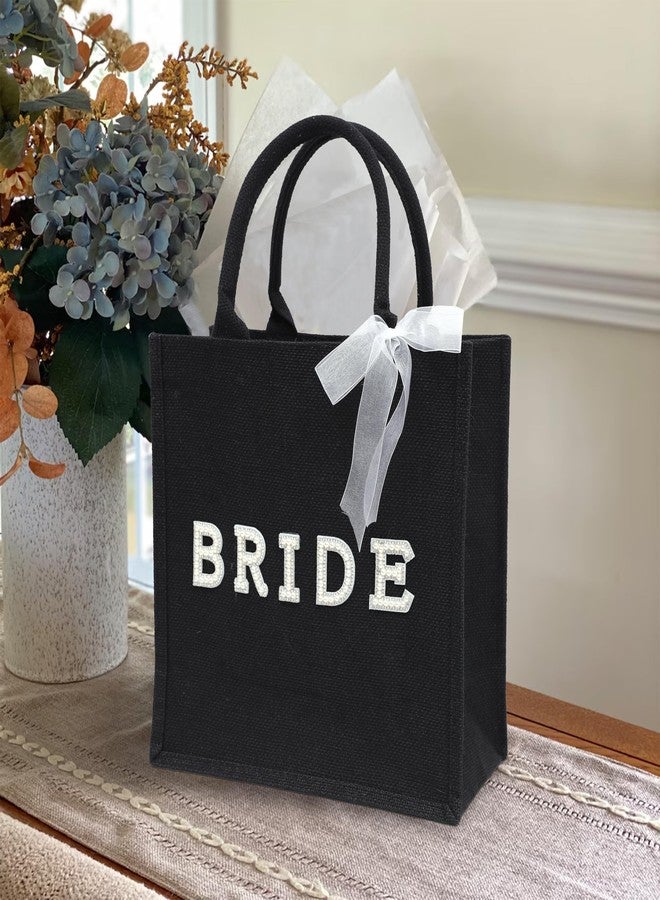 YOUAME Black Wedding Bride Jute Bag - Hen Party Bridal Favors, Bachelorette Party Gift Bag, Bridal Shower Party Favor Handbag - Image 4