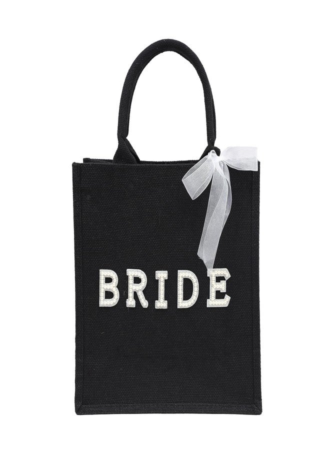 YOUAME Black Wedding Bride Jute Bag - Hen Party Bridal Favors, Bachelorette Party Gift Bag, Bridal Shower Party Favor Handbag - Image 2