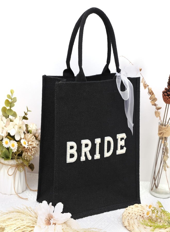 YOUAME Black Wedding Bride Jute Bag - Hen Party Bridal Favors, Bachelorette Party Gift Bag, Bridal Shower Party Favor Handbag - Image 5