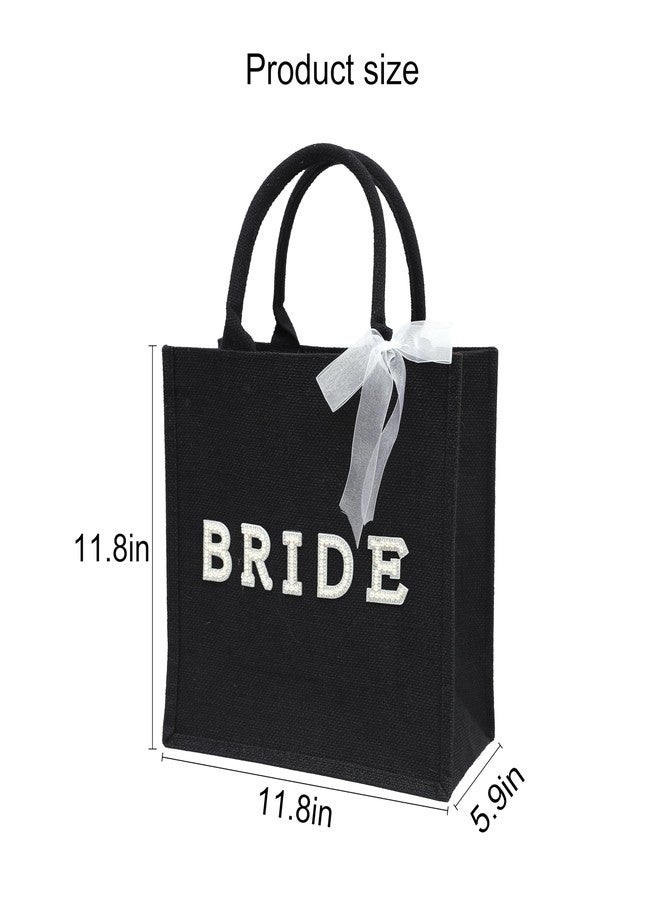YOUAME Black Wedding Bride Jute Bag - Hen Party Bridal Favors, Bachelorette Party Gift Bag, Bridal Shower Party Favor Handbag - Image 3