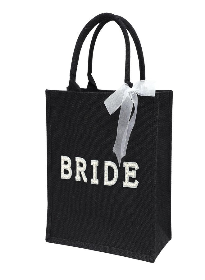 YOUAME Black Wedding Bride Jute Bag - Hen Party Bridal Favors, Bachelorette Party Gift Bag, Bridal Shower Party Favor Handbag - Image 1
