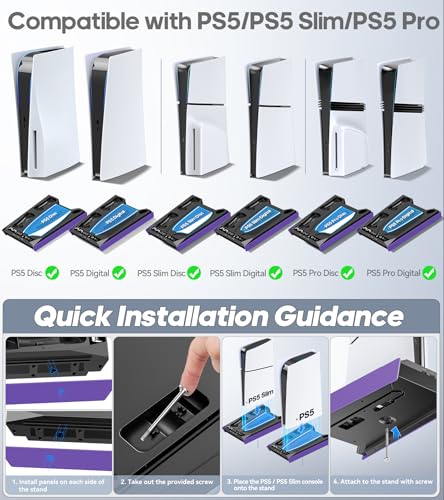 Rysker P5SlimPro Stand and Cooling Station with LED Controller Charging Station P5 Controller Charger P5SlimPro Accessories Kit with 3 Level Cooling Fan Galactic Purple - Image 3